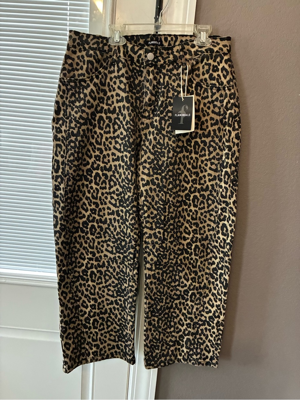 Flamingoals Leopard Print Wide-Leg Jeans - Tan & Black